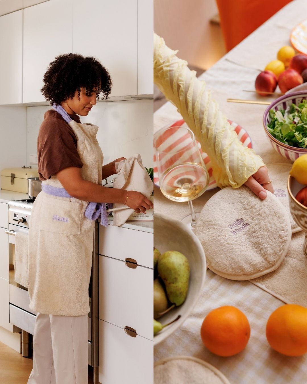 Kerstdeal: comfy schort lila & set pannenlappen