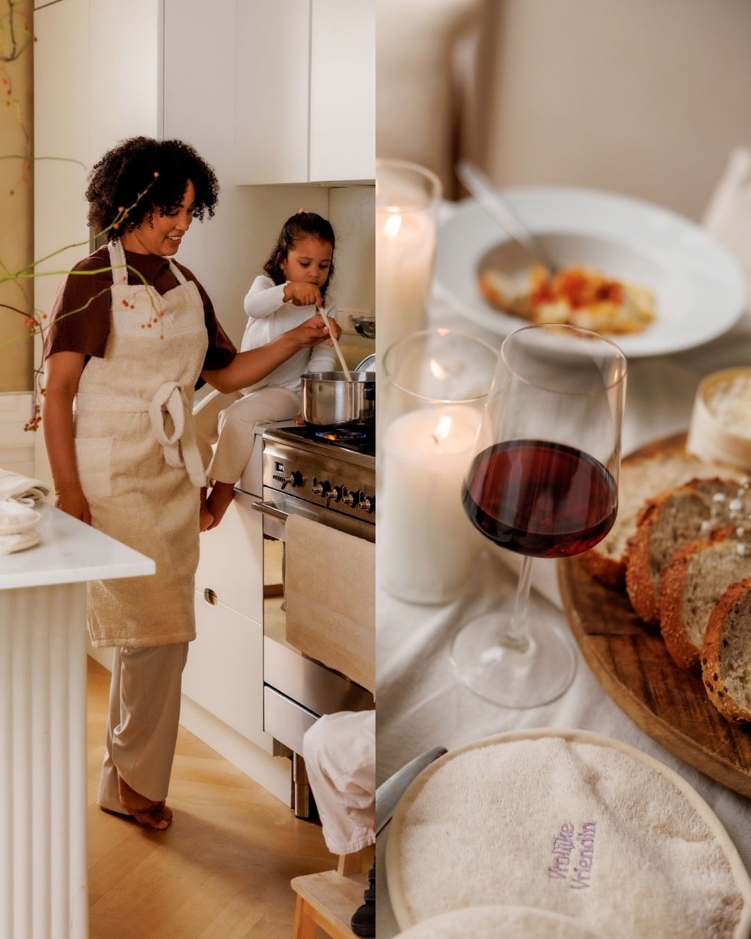 Kerstdeal: comfy schort beige & pannenlappen