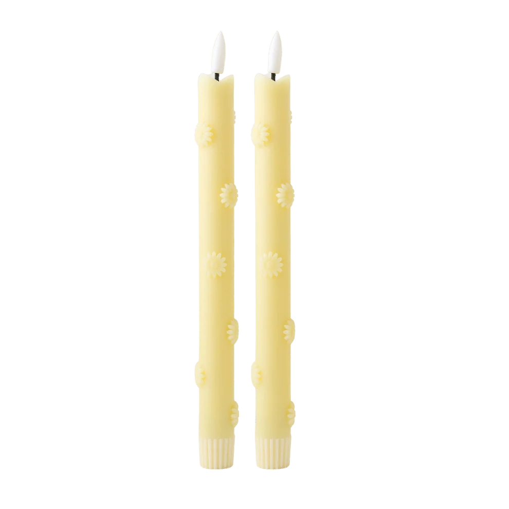 LED Kaars met bloemen - butter yellow (set van 2)