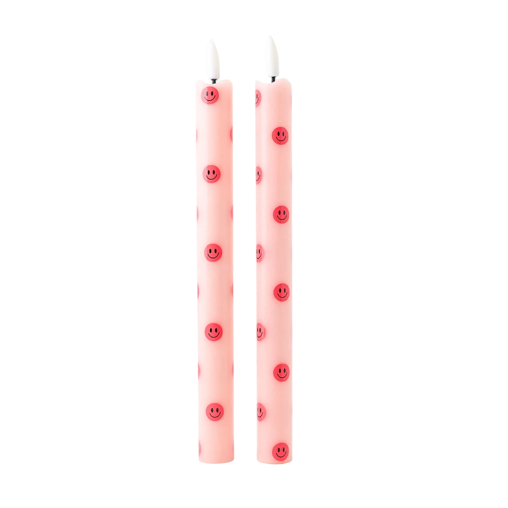 LED Kaars met Smiley - roze (set van 2)