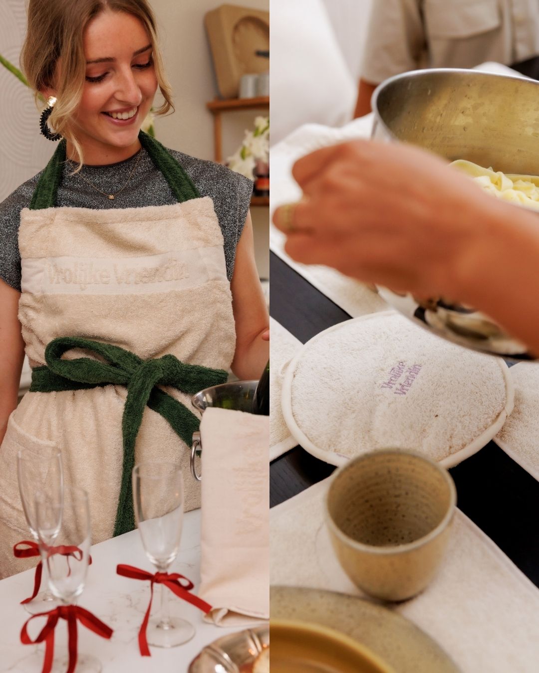 Kerstdeal: comfy schort donkergroen & pannenlappen