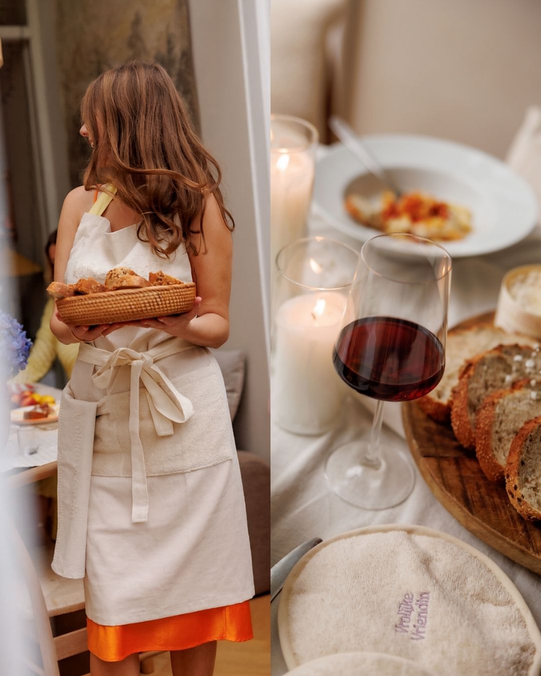 Kerstdeal: vrolijk schort beige & pannenlappen