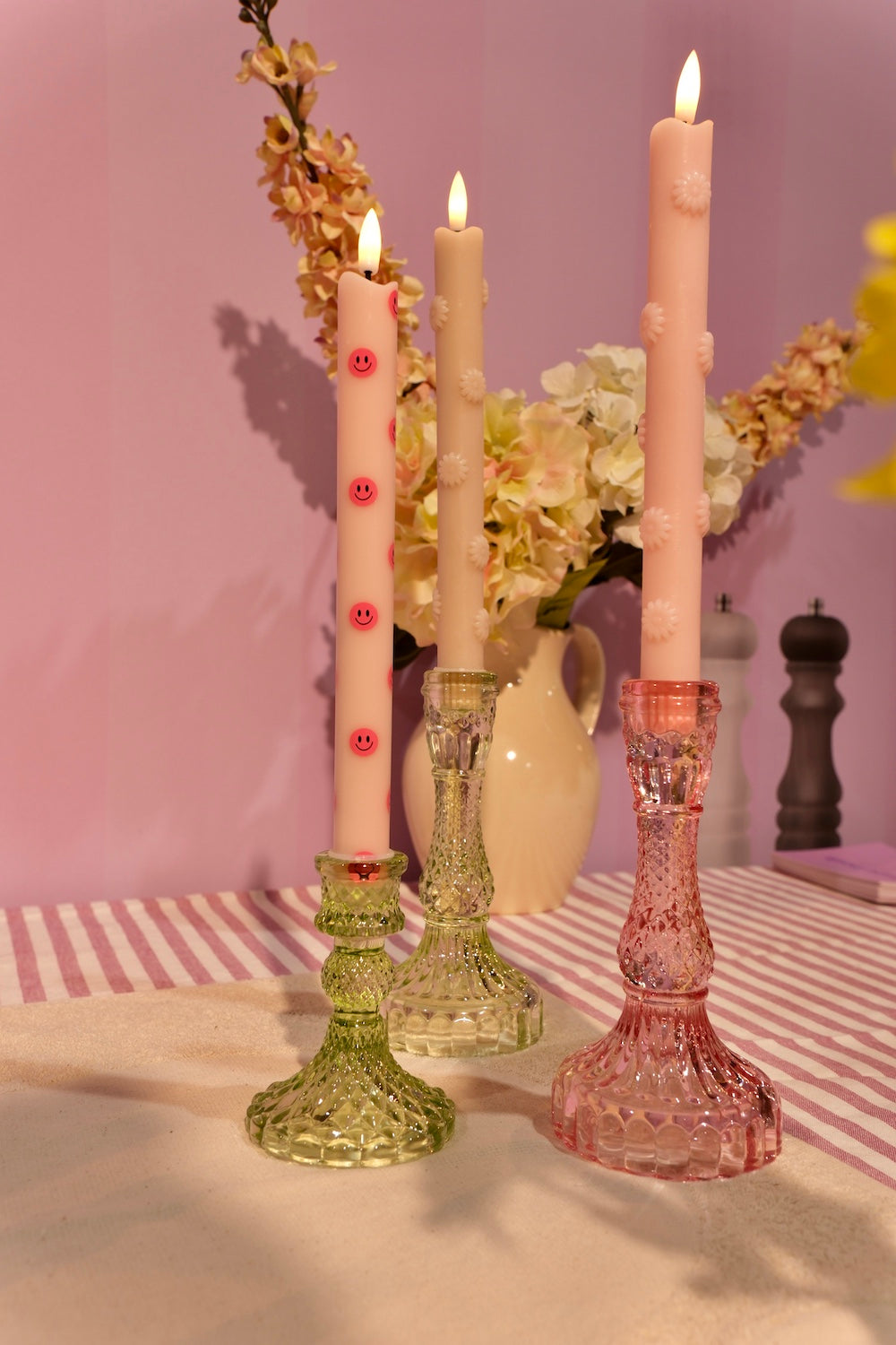 LED Kaars met Smiley - roze (set van 2)