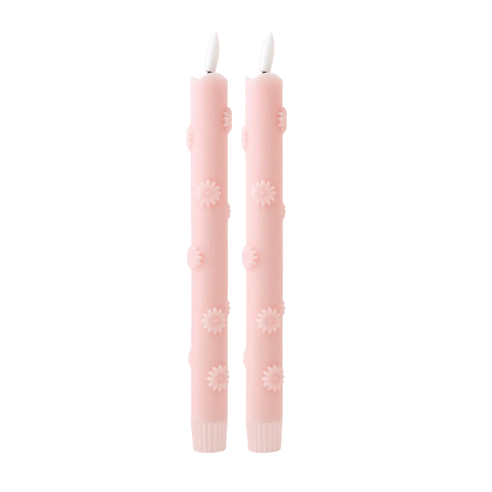 LED Kaars met bloemen - roze (set van 2)
