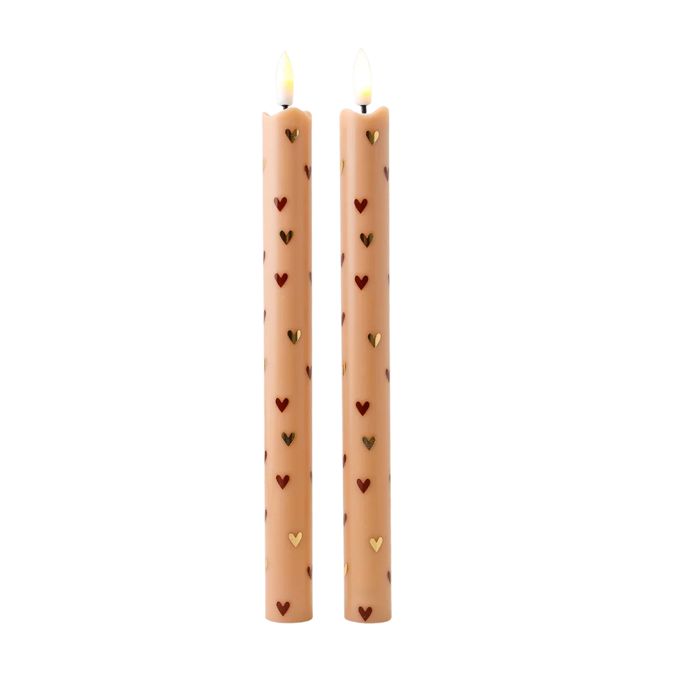 LED Kaars met hartjes - bruin (set van 2)