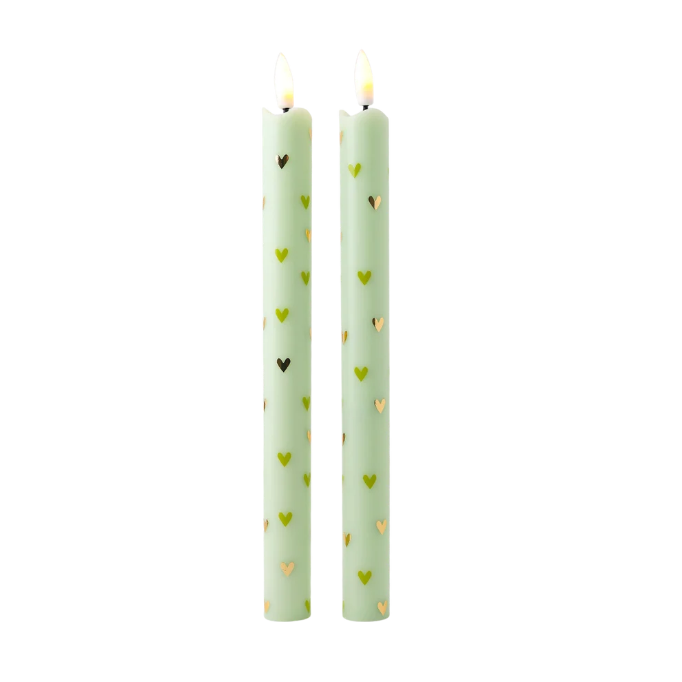 LED Kaars met hartjes - groen (set van 2)